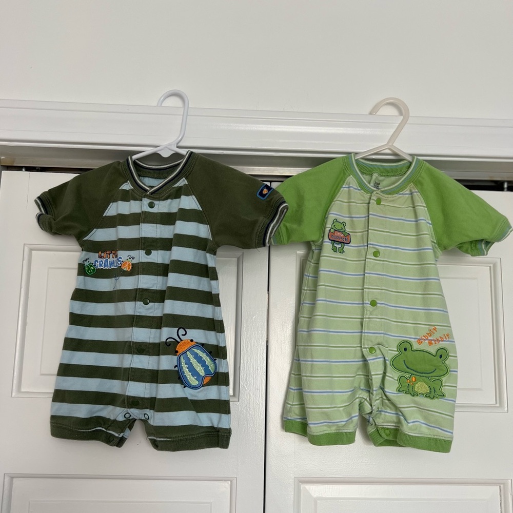 2 vintage boy adorable rompers